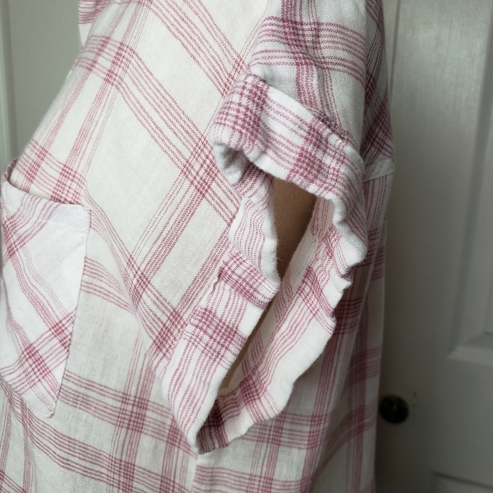 Rails Buttondown Linen Short Sleeve Plaid Top S C… - image 5